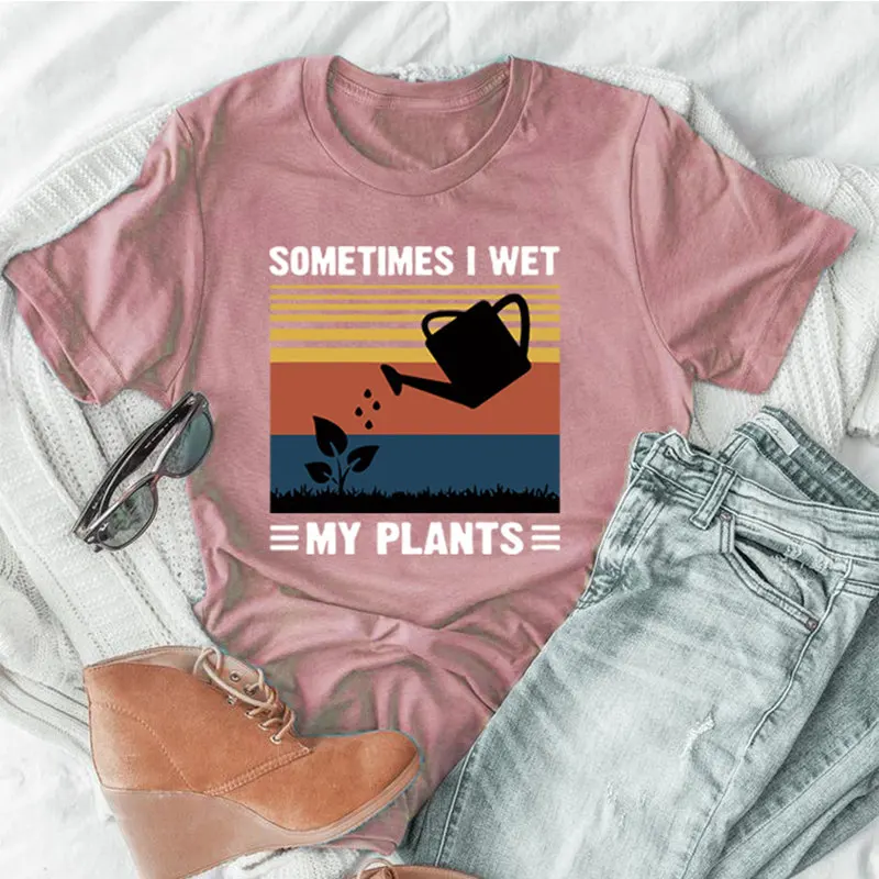 Женская забавная футболка с коротким рукавом и надписью I Wet My Plants Мягкая