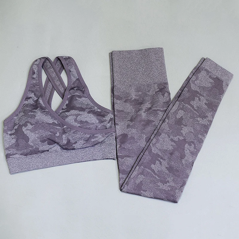 Sportwear056-Set-PUR Камуфляжный бесшовный комплект для йоги, женские штаны для йоги, бюстгальтер, спортивная одежда, одежда для фитнеса, гимнастики, высокая эластичность, для тренировок, бега, XL, спортивный костюм с акулой - Цвет: Sportwear056-Set-PUR