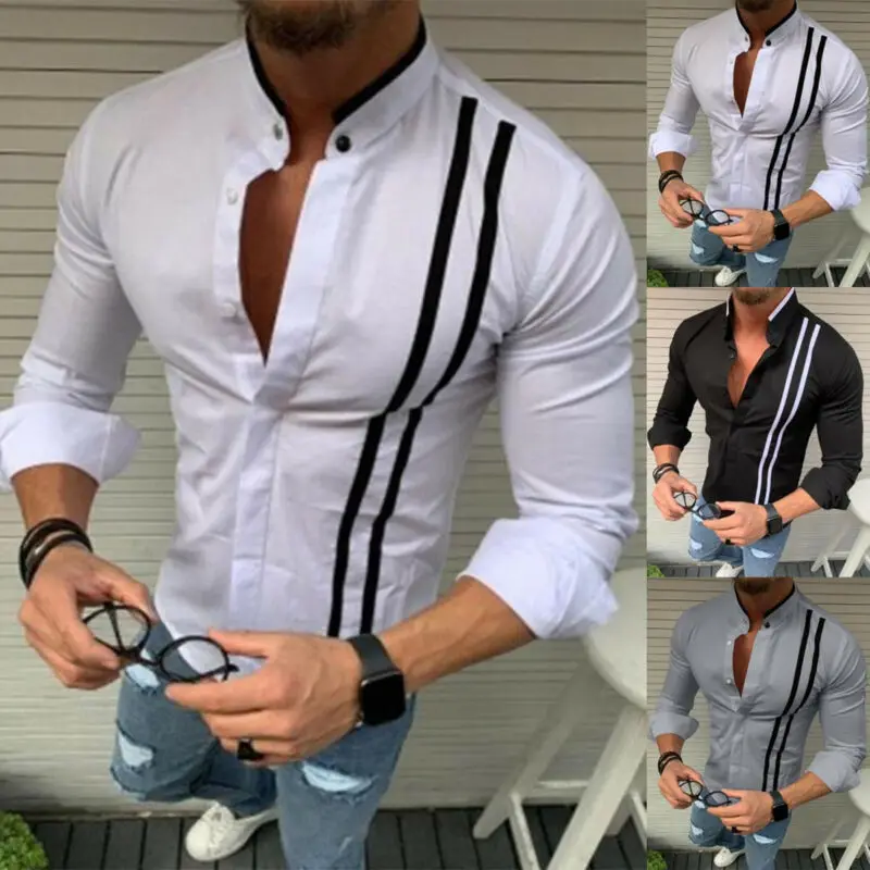 Luxury Men's Striped Slim Fit Shirt Casual Fashion Long Sleeve Stylish Formal Tops Blouse | Мужская одежда