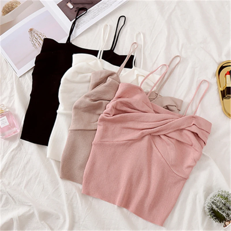 

2021 Summer Fashion New Female Ice Silk Knit Sleeveless Outer Wear Bottoming Inner Wear Camisole Vest Top Trendy H172