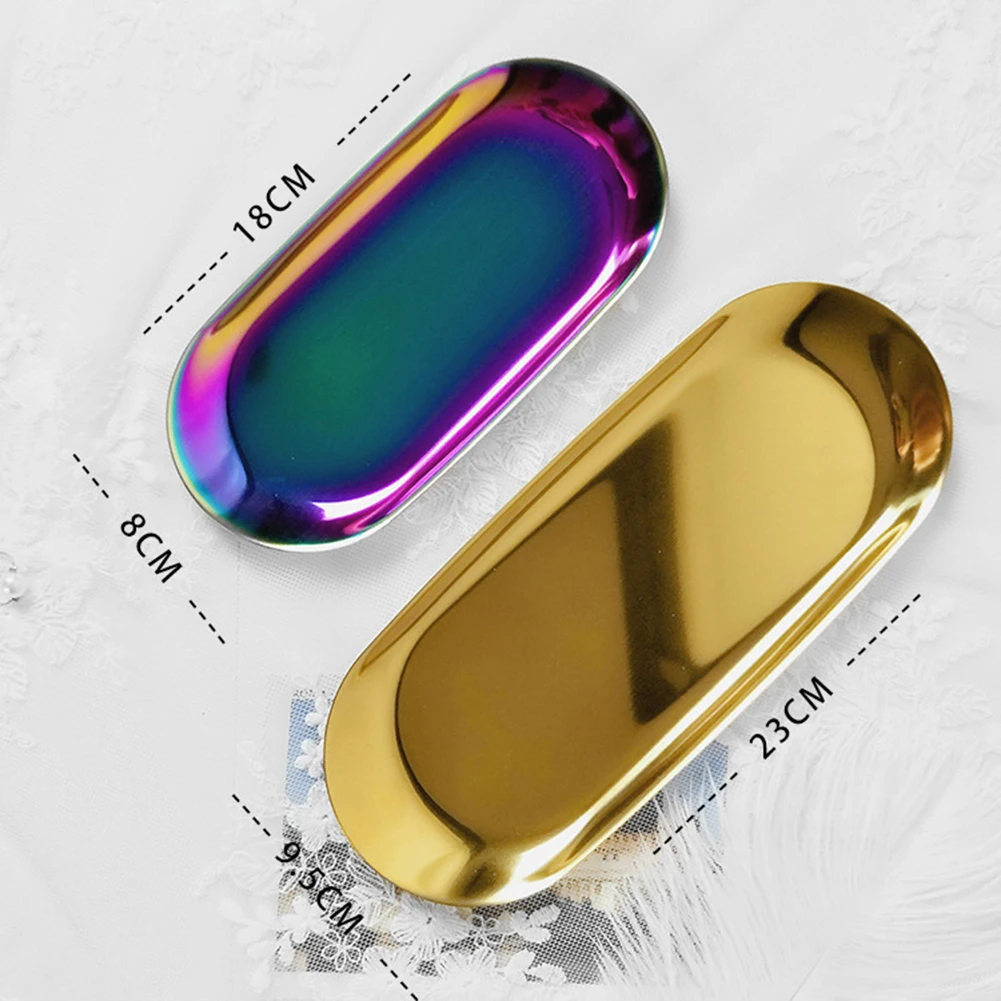 Цветной металлический поднос для хранения Золотая овальная горошек Фруктовая