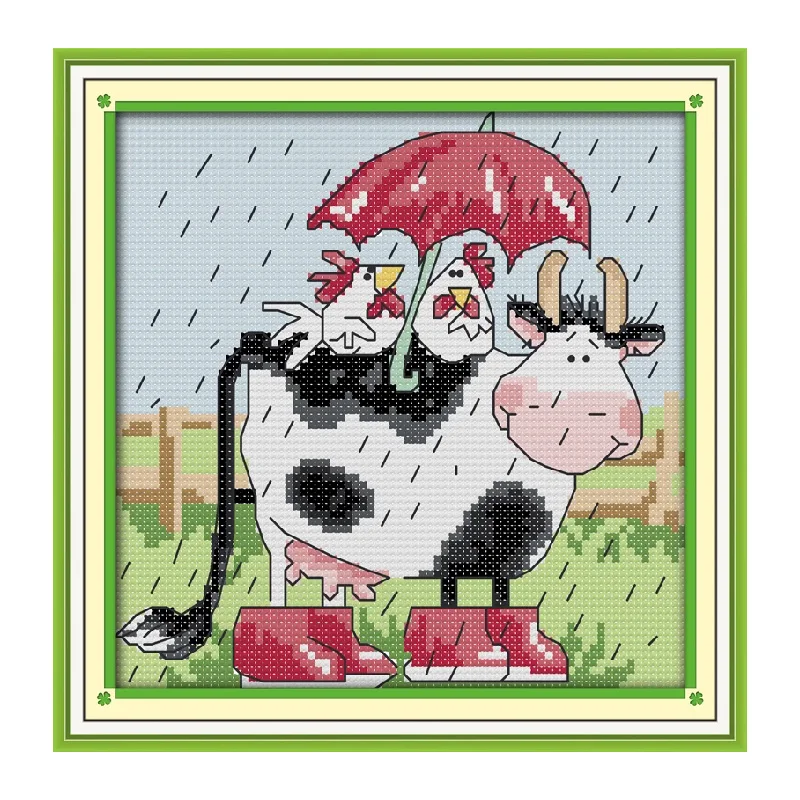 Коровы и цыплята подарок для детей узоры вышивки мультфильм вышивка крестиком