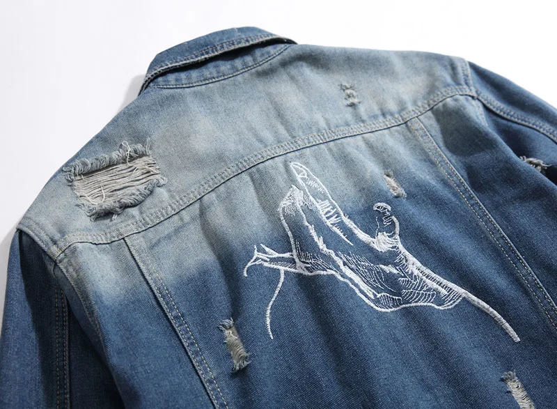 Men's Jean Jackets Streetwear Hip Hop Bomber Jacket Denim Men Brand Ripped Casual Fashion Coat | Мужская одежда