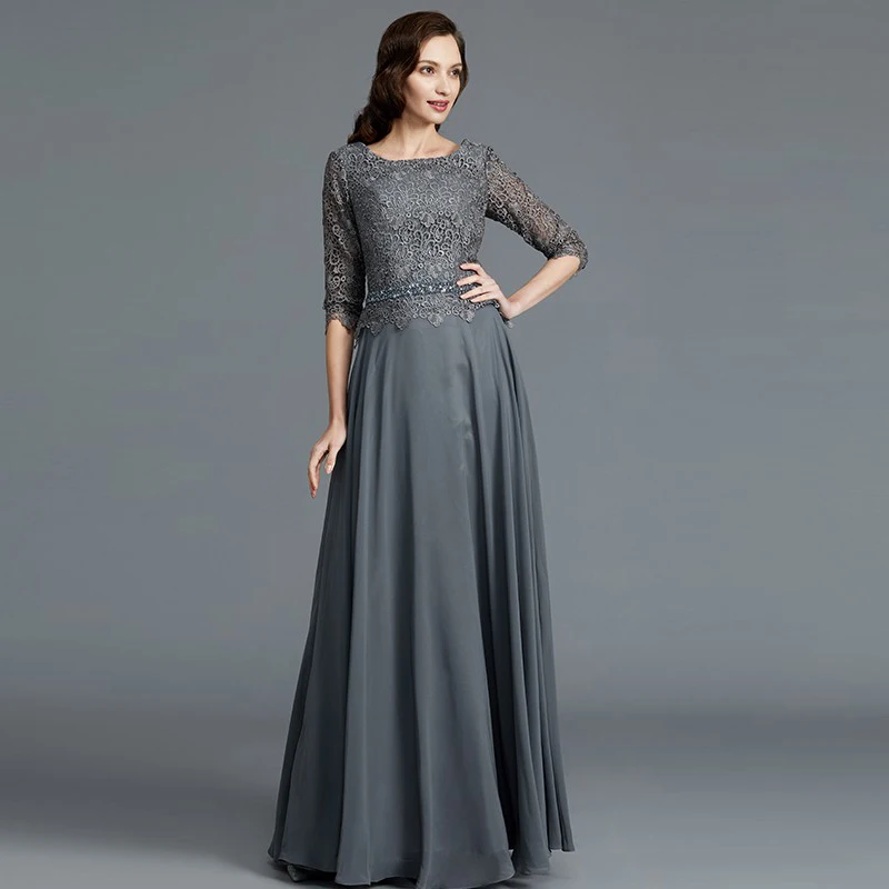 Изящные платья трапециевидной формы серого цвета с кружевом и бусинами для