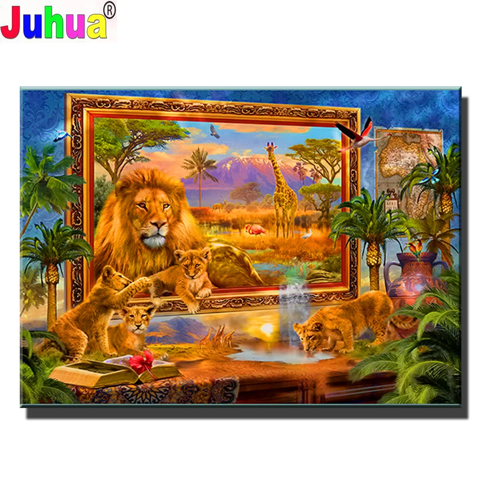 

Алмазная живопись "абстрактный Лев пейзаж" Вышивка крестом Алмазная мозаика картина Стразы Вышивка с украшением в виде кристаллов бисера п...