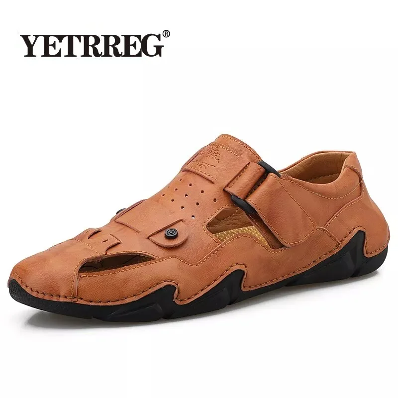 

New Summer Wading Casual Shoes Outdoor Non-Slip Men Sandals Genuine Leather Men's Beach Sandals Comfortable Men Sneakers Size 46