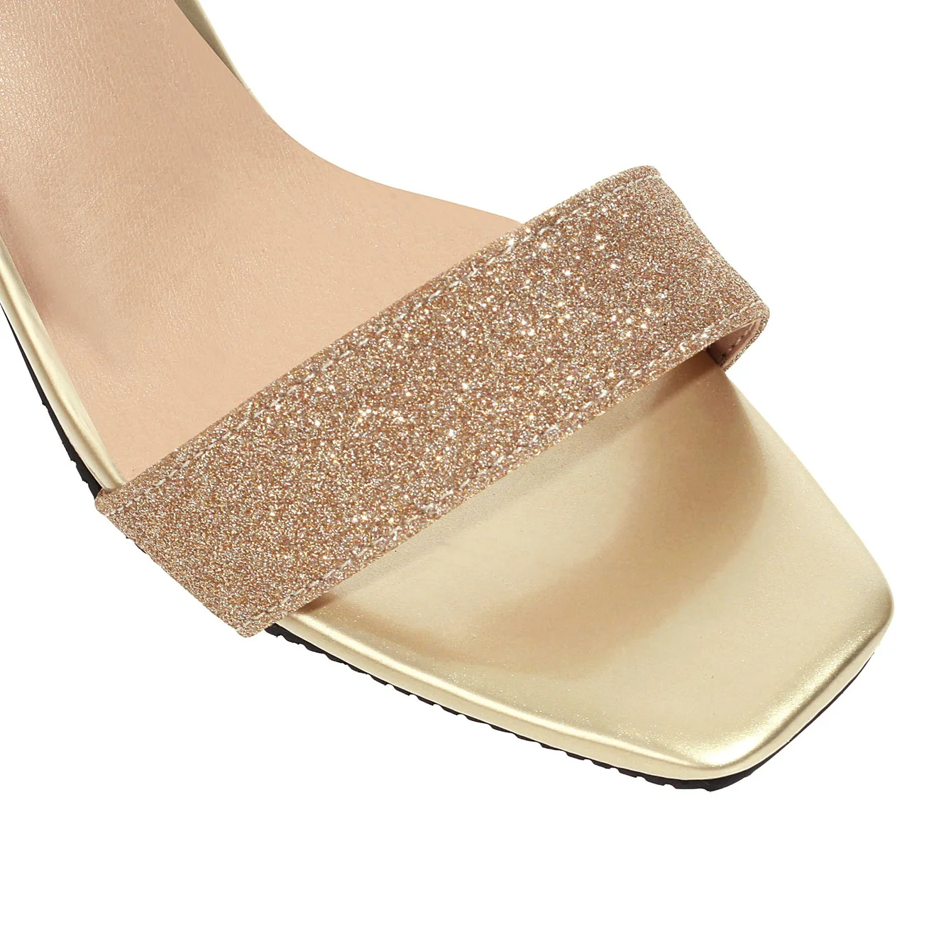 

Greet Glitter Surface Block Heel Sandals Oversized Roman Style Ankle Strap Sequins Purple Square Toe Women's High Heel Sandals