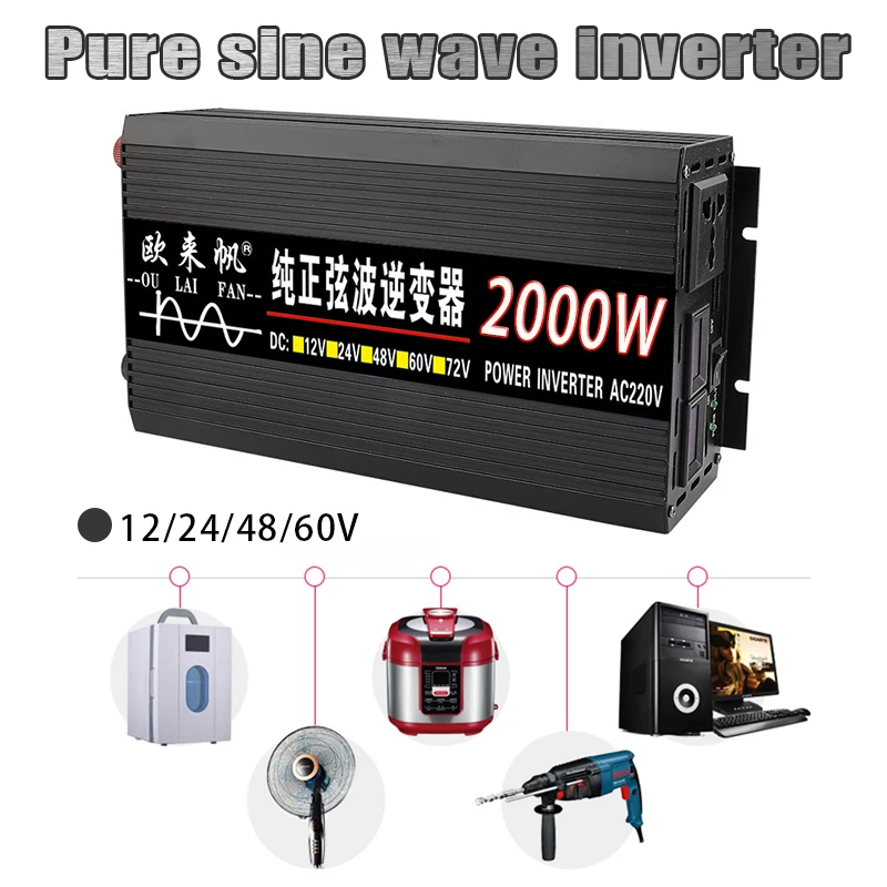 

Инвертор немодулированного синусоидального сигнала, 2000 Вт, 12 В/24 В/48 В/60 В переменного тока, преобразователь напряжения 220 Вт, автомобильный ...