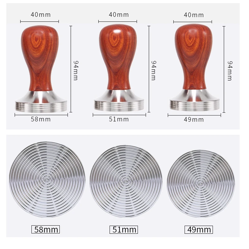 

58MM 51MM 49MM Wood Handle Coffee Powder Hammer Flat Espresso Tamper Stainless Steel Coffee Tamper Barista Tools Coffeeware