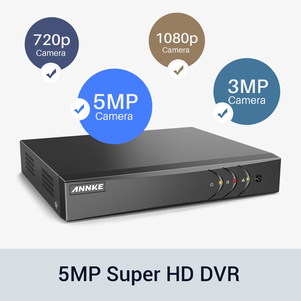 Система видеонаблюдения ANNKE 8CH 2MP HD 5 в 1 5MP Lite H.265 + DVR с 8X TVI Smart IR Водонепроницаемая