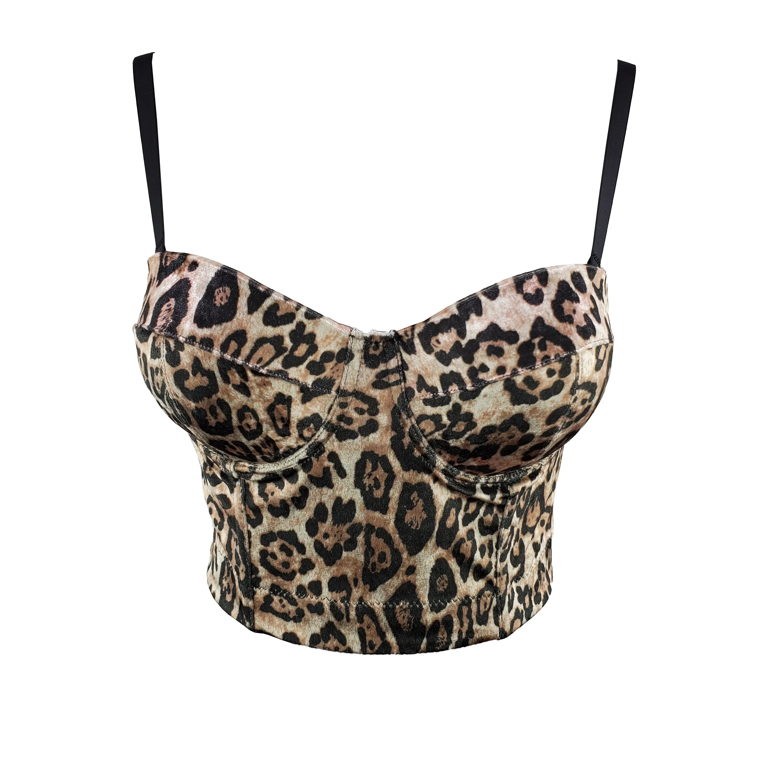 

Women Sexy Leopard Print Velvet Short Bustier Crop Tops Outside Wearing Sleeveless High Waist Corset Camis K487