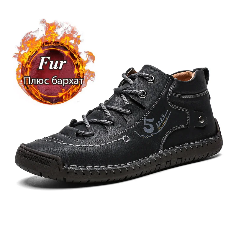fur black Модные мужские кожаные ботинки; мужские теплые зимние ботинки на меху; зимняя обувь; удобные мужские теплые ботинки из спилка высокого качества; 48 - Цвет: fur black