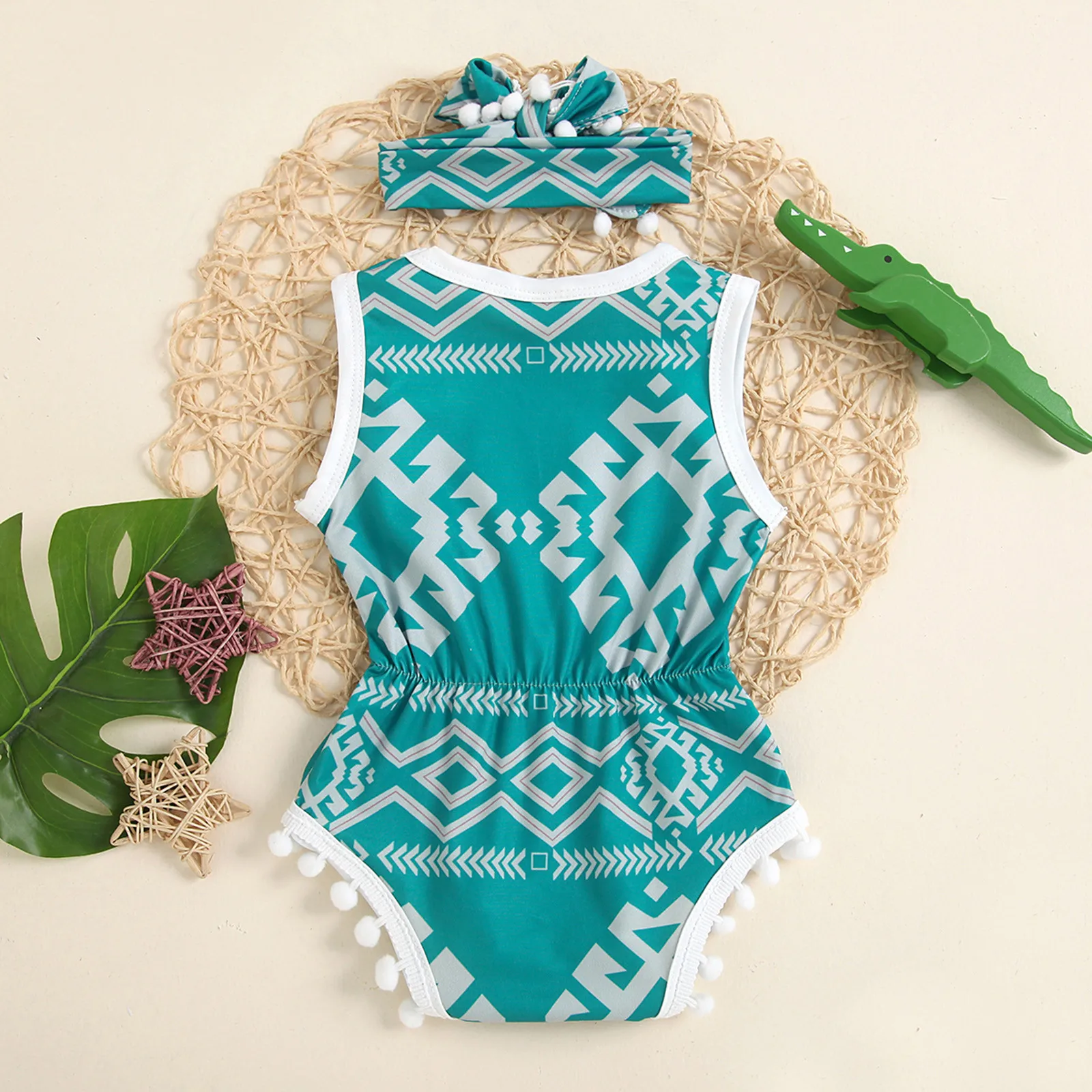 Детский летний комбинезон с бахромой и повязкой на голову без рукавов |