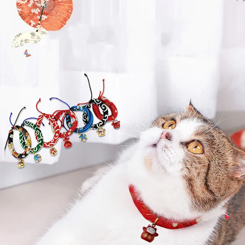 

Cute Cat Collar Adjustable Japanese Style Handmade Jewelry Collar Necklace Dog Cat Collar With Bells Pets Accessories