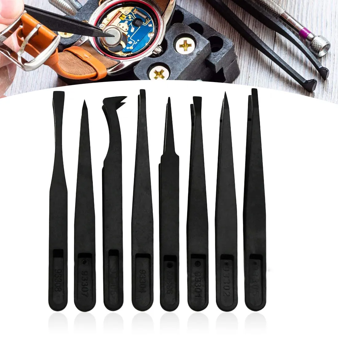 

8pcs Multifunction Portable Anti-static Carbon fiber Electronic Tweezers Kit ESD Plastic Forceps PCB Repair Hand Tools Set