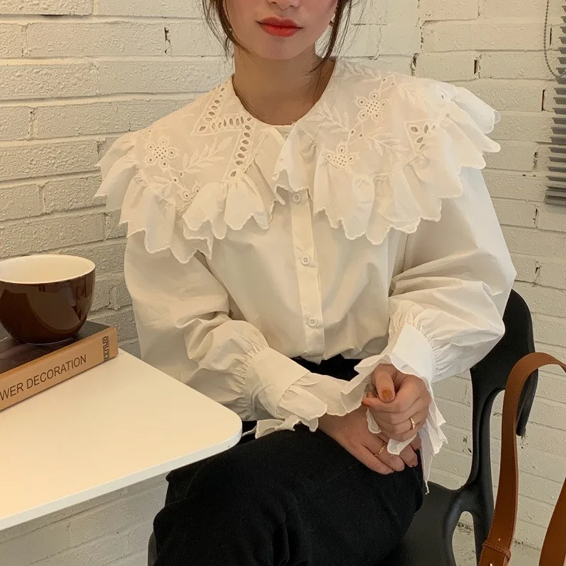 

2021 spring chic basic simple solid shirt sweet chic lace up ruffles women's shirt elegant fashion termperament solid shirt