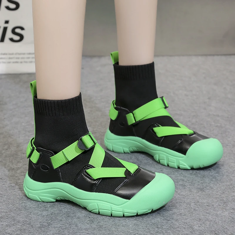 

Женские высокие кроссовки из эластичной ткани, на платформе