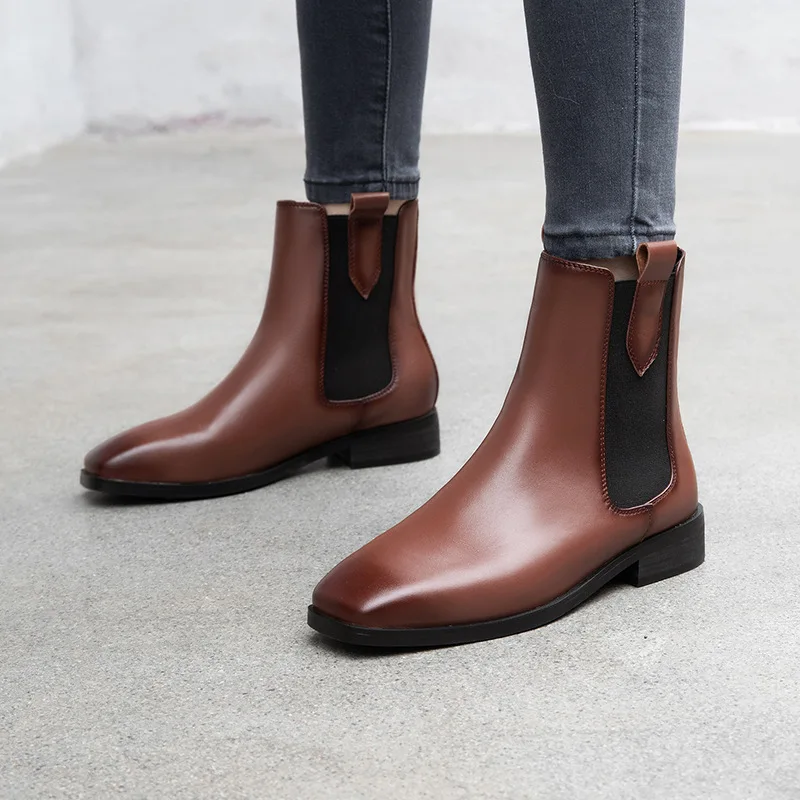 Женские ботинки новые модные ботильоны короткие из натуральной кожи однотонные