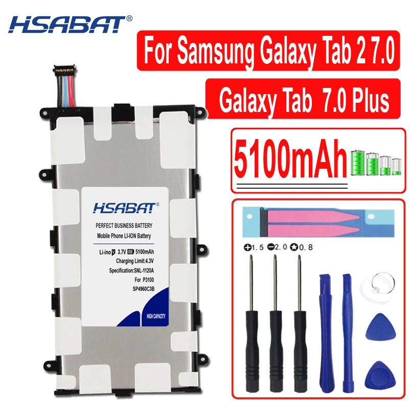 HSABAT SP4960C3B 5100 мА/ч, Батарея для samsung Galaxy Tab 2 7,0 и 7,0 плюс GT-P3100 P3100 P3110 P6200 батареи