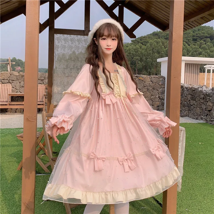 Японское свободное платье лолиты Kawaii сетчатые сказочные платья Лолиты с длинным