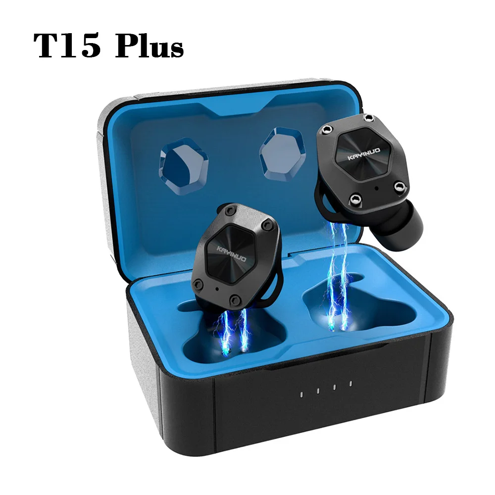 T15 plus blue KAYINUO TWS спортивные bluetooth наушники 5,0 9D стерео наушники Беспроводная гарнитура с микрофоном беспроводные наушники зарядный чехол - Цвет: T15 plus blue