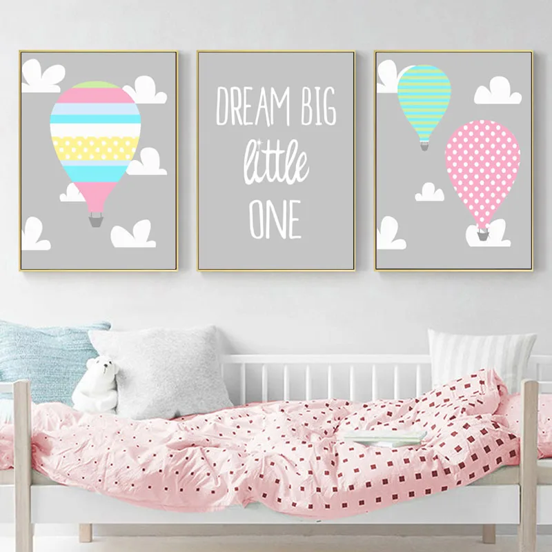 Мультяшные воздушные шары плакаты настенное искусство розовое и серое Холст