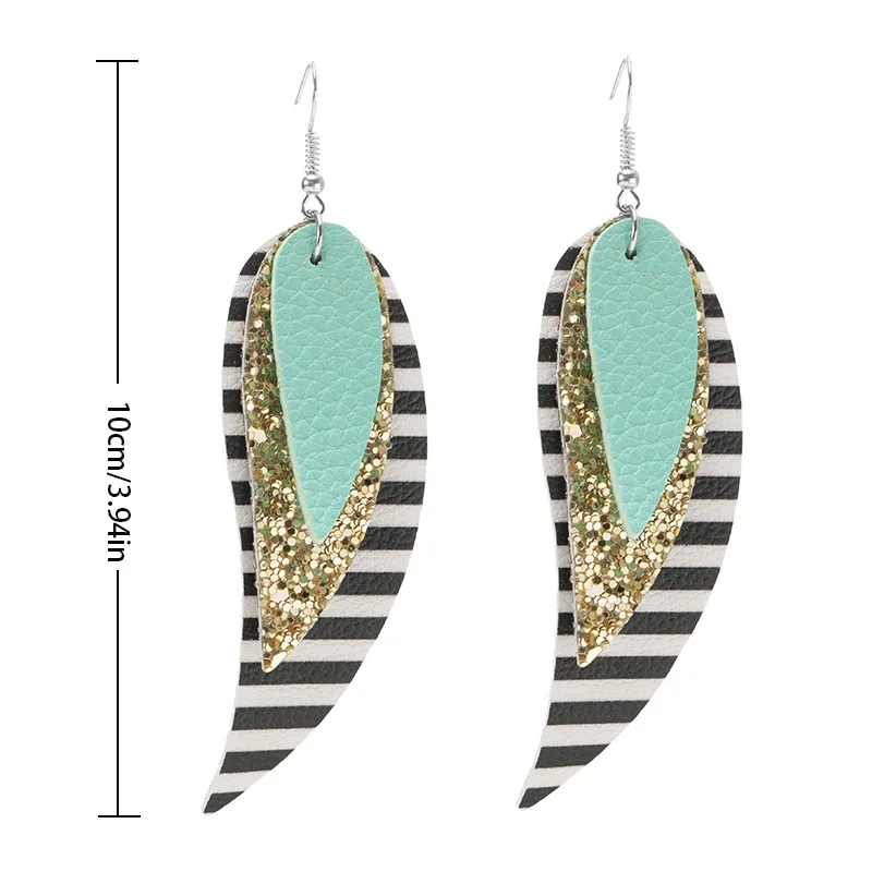 

Cross Border Style Earrings for Woman Fashion Vintage Leopord Pattern PU Leather Hierarchical Sequin Ear Stud Leaf Streamlined