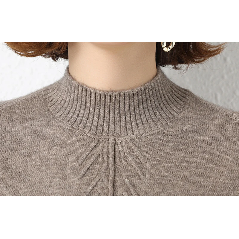 

TIGENA Elegant Mock Neck Women Sweater 2021 Autumn Winter Casual Solid Side Slit Pullover Sweater Female Knitted Jumper Tops