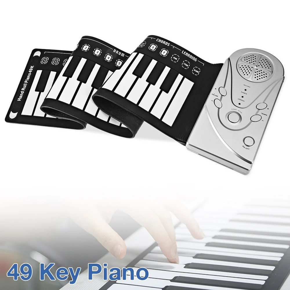 

49 Keys Electronic Portable Roll Up Piano Silicone Flexible Hand Organ Keyboard Instruments Built-in Speaker Children Toys