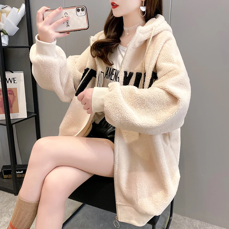 Женское плюшевое пальто из овечьей шерсти новинка 2021 осенне-зимняя модная куртка