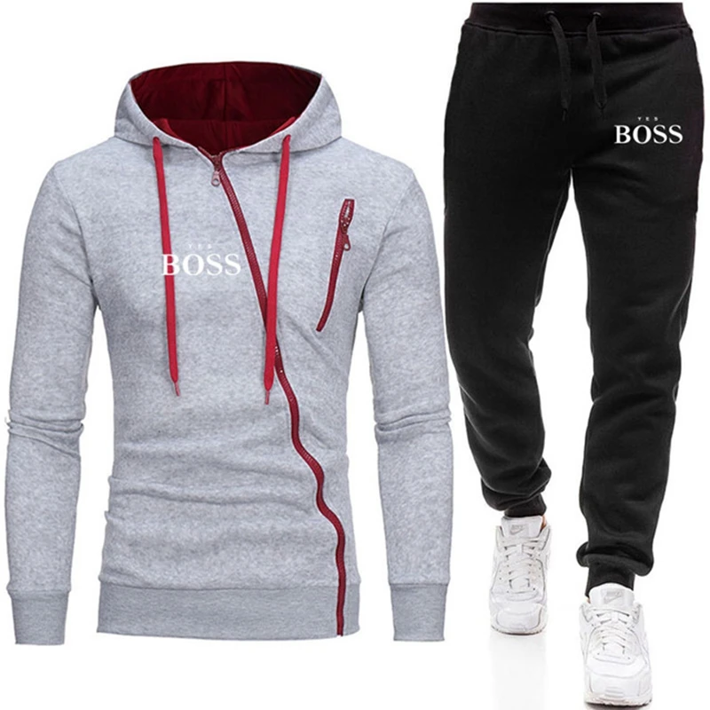 

2020 New Zipper Tracksuit Men Set Sporting 2 Pieces Sweatsuit Men Clothes Printed Hooded Hoodies Jacket Pants Track Suits Male