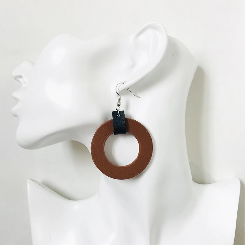 Женские серьги из искусственной кожи Cpop коричневые и синие элегантные с