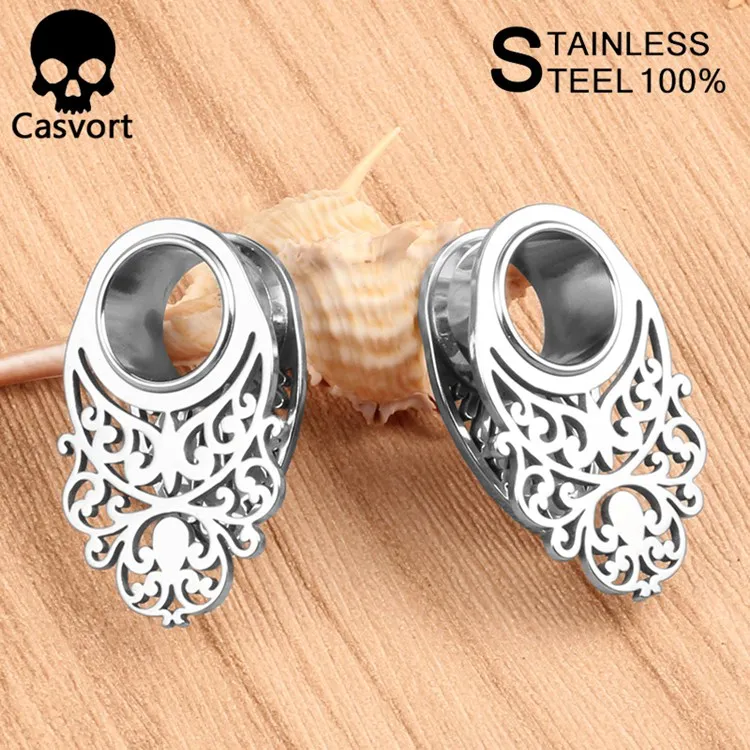 Casvort 2pcs Беруши Тоннели 316L нержавеющая сталь Висячие пирсинг серьги измерительные приборы ювелирные изделия с расширителем для тела пара