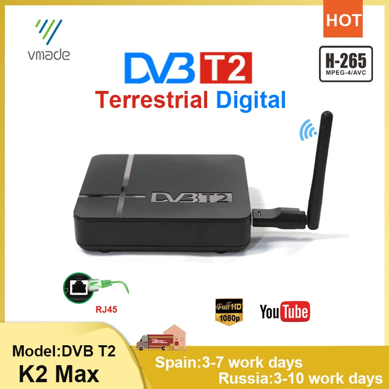 DVB T2 спутниковый цифровой ТВ приемник с портом RJ45 H.265 декодер тюнер для телевизора