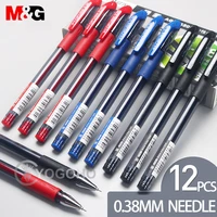 12pcsbox 0 38mm ultra fine full needle gel pen black blue red ink refill gel pen for school office supplies stationary pens