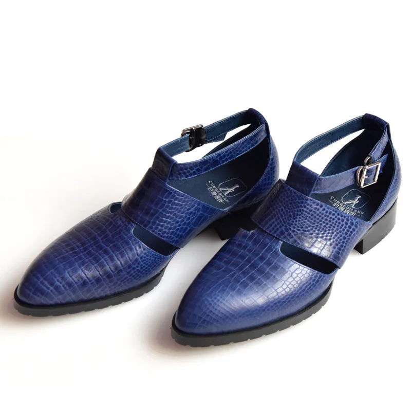 

Men's Baotou casual luxury leather sandals top layer cowhide pointed toe hollow summer temperament leather shoes