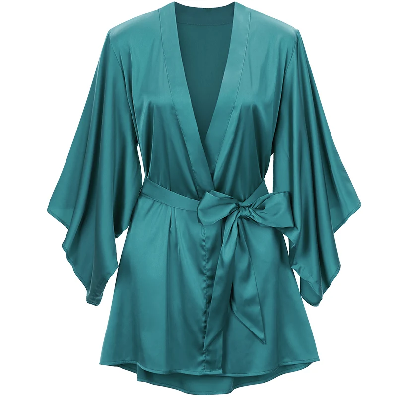 LILYMODA Высокое качество удобные женские из искусственного шелка сексуальное кимоно Ночная рубашка Свадебные вечерние Халаты для невесты - Цвет: Lake blue