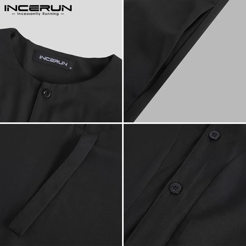 

INCERUN Muslim Mens Jubba Thobe Solid Color Long Sleeve O Neck Robes Islamic Arabic Caftan Dubai Saudi Arabia Abaya Kaftan S-5XL