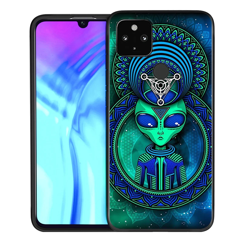 

Cartoon alien Aesthetics Shockproof Cover for Google Pixel 5 4 4a XL 5G Black TPU Soft Phone Case