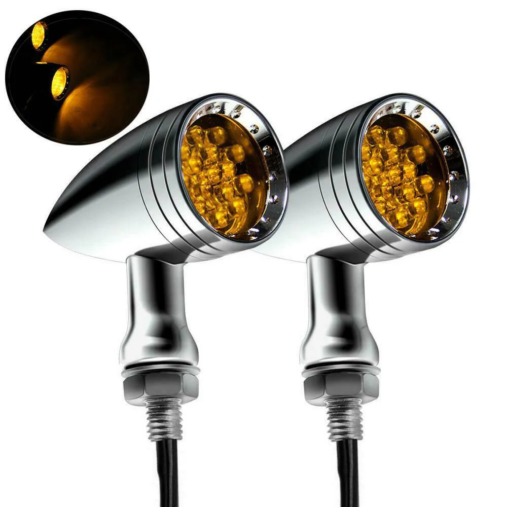 

2PCS Turn Signals Lights Amber Chrome Motorcycle Brake Tail Aluminum Useful