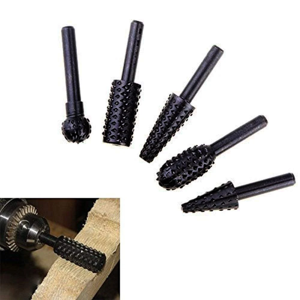 

JOYLIVE 5pcs Wood Carving Burr Polishing Shank Rotary Files Burrs Grinding Power Woodworking Hand Tool Rotary Rasp File Set