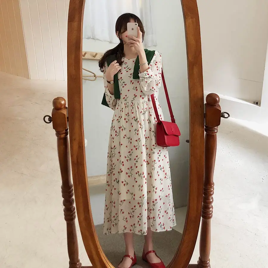 Женское шифоновое платье с длинным рукавом Повседневное в стиле бохо принтом