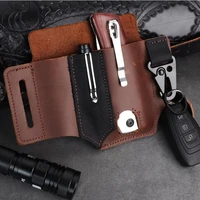 tactical edc organizer tools pocket pouch leather waist belt mutiltools soft pocket for flashlight knife keychain sheath hiking