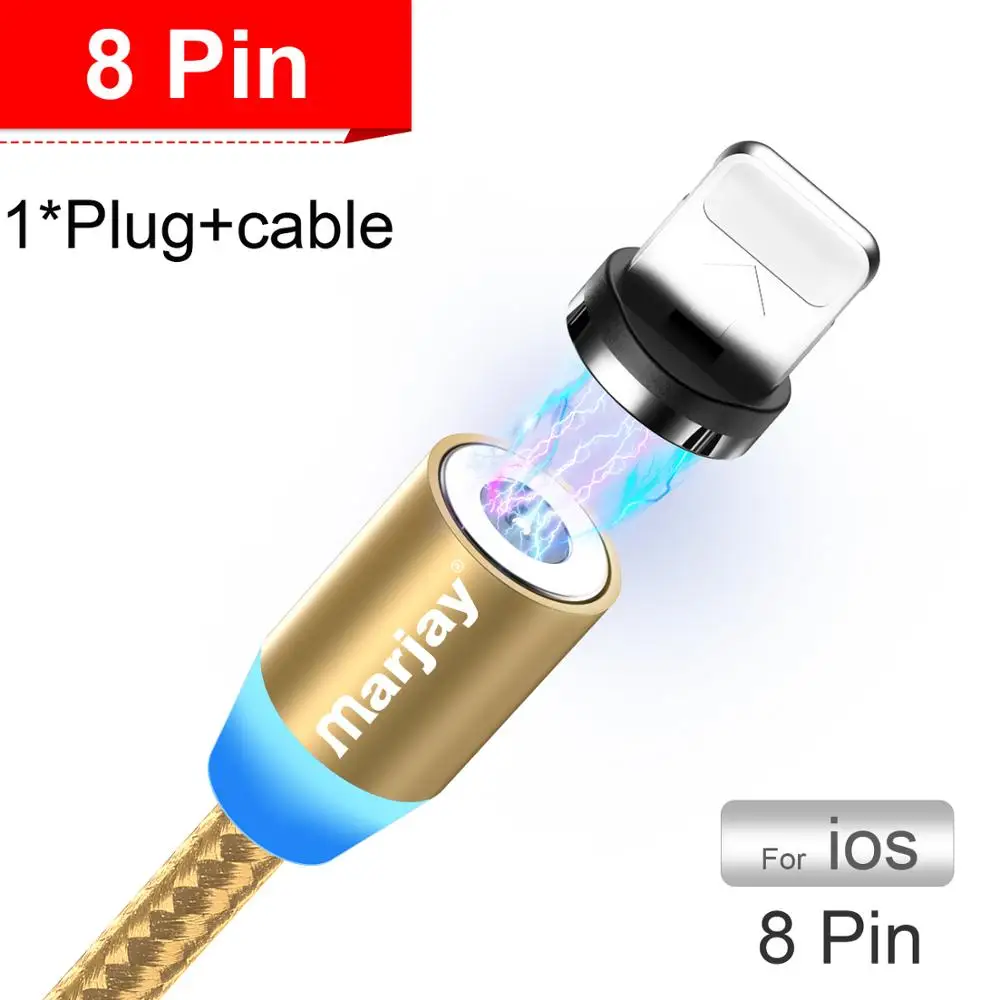 Gold iOS Cable Marjay Магнитный кабель Micro usb type C кабель для iPhone samsung Android Быстрая зарядка магнит зарядное устройство мобильный телефон USB провод шнур - Цвет: Gold iOS Cable