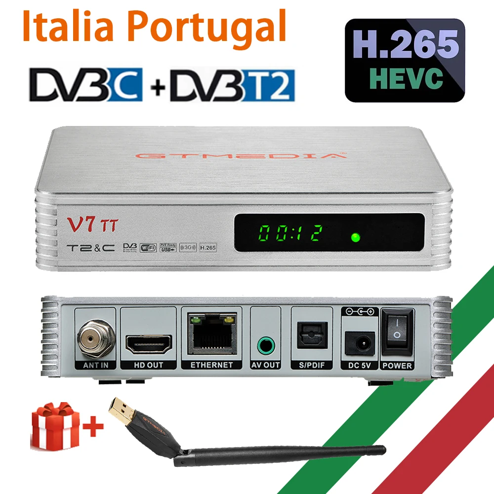 

H.265 10 bit for Italy Portugal GTMEDIA V7 TT Terrestrial Receiver HD Digital TV Tuner DVB T2/Cable 1080P CCam TV BOX Decoder