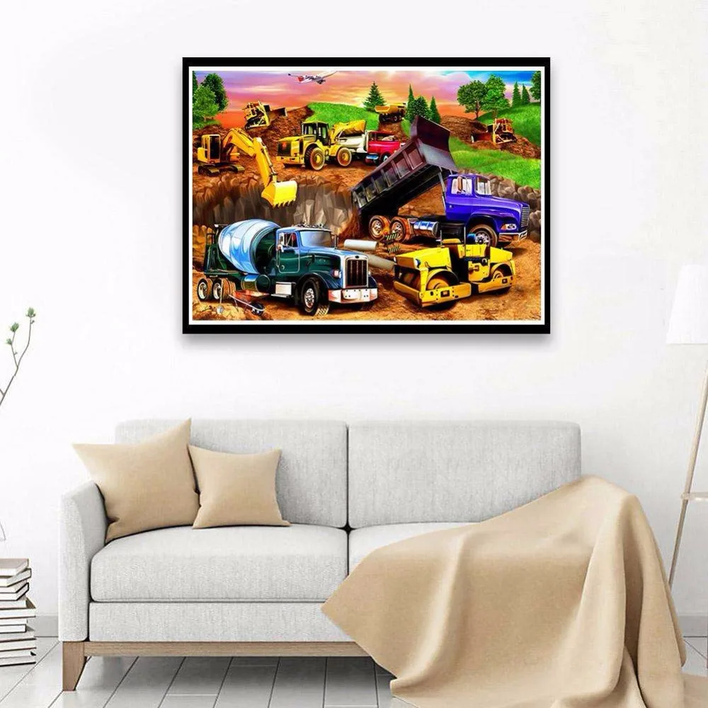Полноразмерная квадратная/круглая 5D алмазная живопись мультяшный бульдозер