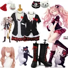 Женский парик для косплея Dangan Ronpa Danganronpa, розовый длинный волнистый термостойкий парик с зажимом для конского хвоста, женский костюм