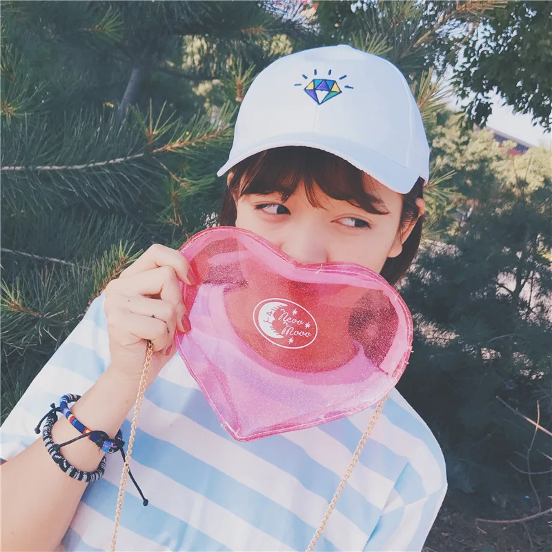 Japanese Harajuku Sweet and Cute Kawaii Girl Transparent Love One-Shoulder Diagonal Bag Mini Chain Bag Female Bag