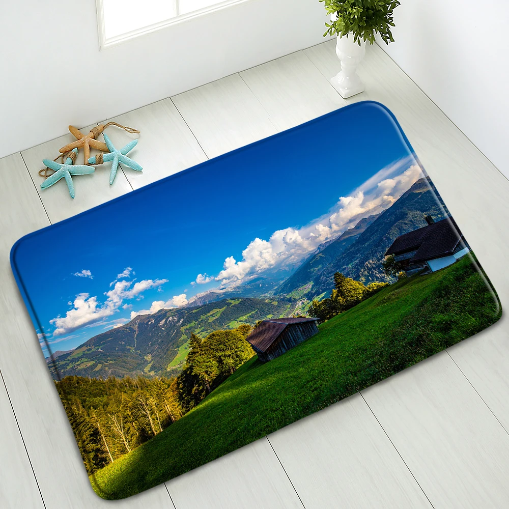 

Natural Scenery Bath Mat Bathroom Anti-Slip Pads Living Room Kitchen Bedroom Door Mats Floor Carpet Flannel Washable Home Decor