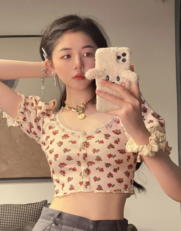 Стандартная футболка в Корейском стиле милая короткая иностранном с квадратным